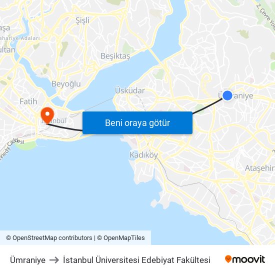 Ümraniye to İstanbul Üniversitesi Edebiyat Fakültesi map