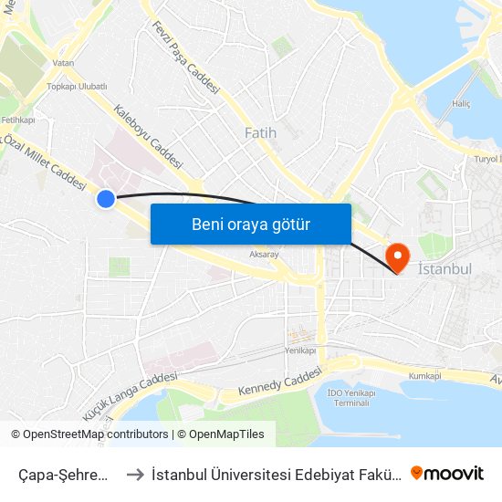 Çapa-Şehremini to İstanbul Üniversitesi Edebiyat Fakültesi map