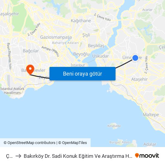 Çarşı to Bakırköy Dr. Sadi Konuk Eğitim Ve Araştırma Hastanesi Bahçelievler Polikliniği map