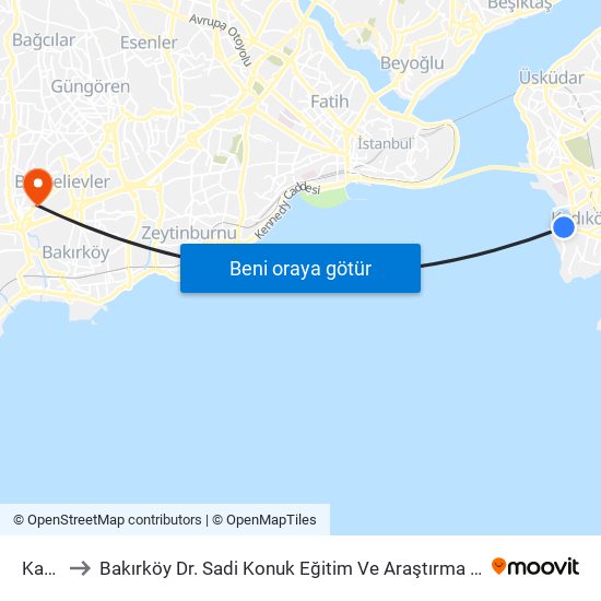 Kadıköy to Bakırköy Dr. Sadi Konuk Eğitim Ve Araştırma Hastanesi Bahçelievler Polikliniği map