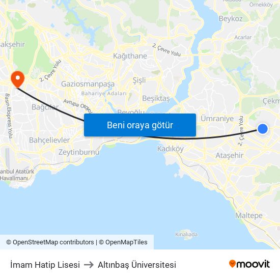 İmam Hatip Lisesi to Altınbaş Üniversitesi map