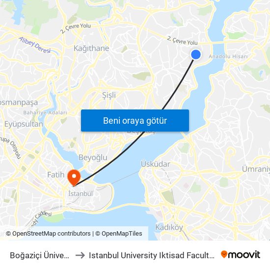 Boğaziçi Üniversitesi to Istanbul University Iktisad Faculty Ek Bina 1 map