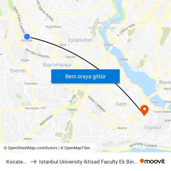 Kocatepe to Istanbul University Iktisad Faculty Ek Bina 1 map