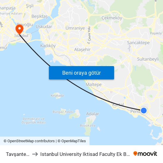 Tavşantepe to Istanbul University Iktisad Faculty Ek Bina 1 map