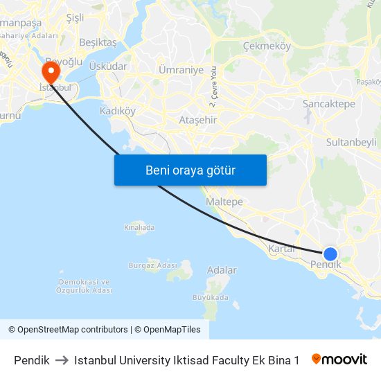 Pendik to Istanbul University Iktisad Faculty Ek Bina 1 map