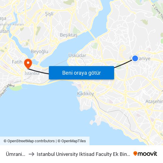 Ümraniye to Istanbul University Iktisad Faculty Ek Bina 1 map