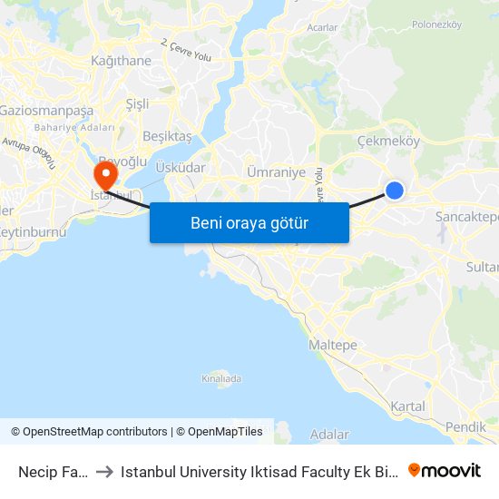 Necip Fazıl to Istanbul University Iktisad Faculty Ek Bina 1 map