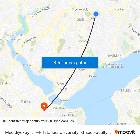 Mecidiyeköy (M7) to Istanbul University Iktisad Faculty Ek Bina 1 map