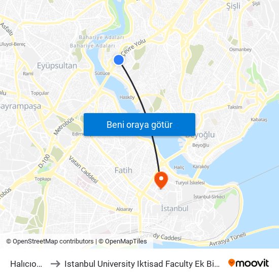 Halıcıoğlu to Istanbul University Iktisad Faculty Ek Bina 1 map