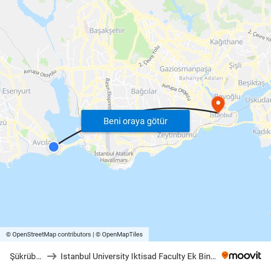 Şükrübey to Istanbul University Iktisad Faculty Ek Bina 1 map