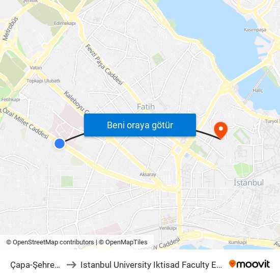 Çapa-Şehremini to Istanbul University Iktisad Faculty Ek Bina 1 map