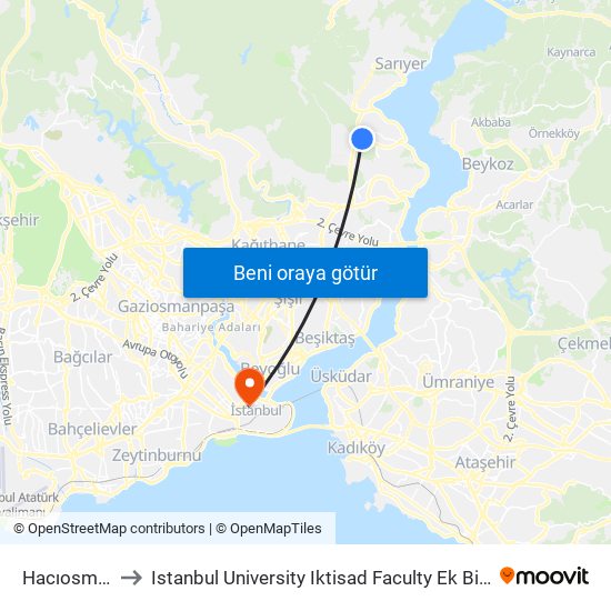 Hacıosman to Istanbul University Iktisad Faculty Ek Bina 1 map