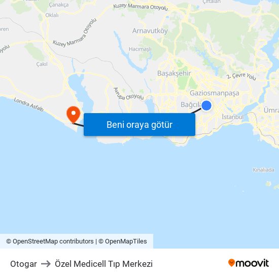 Otogar to Özel Medicell Tıp Merkezi map