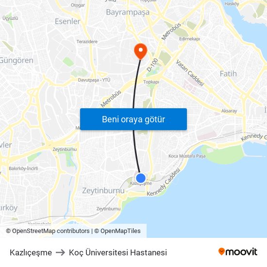 Kazlıçeşme to Koç Üniversitesi Hastanesi map