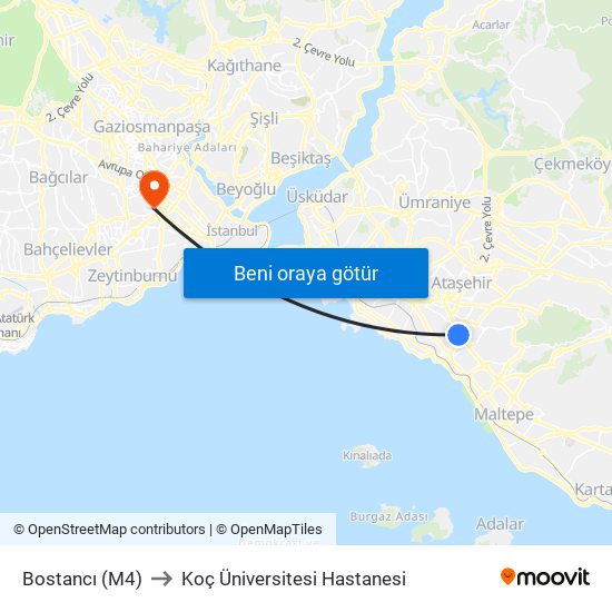 Bostancı (M4) to Koç Üniversitesi Hastanesi map