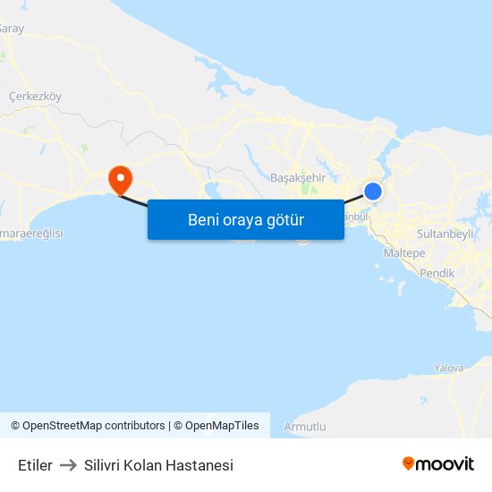 Etiler to Silivri Kolan Hastanesi map