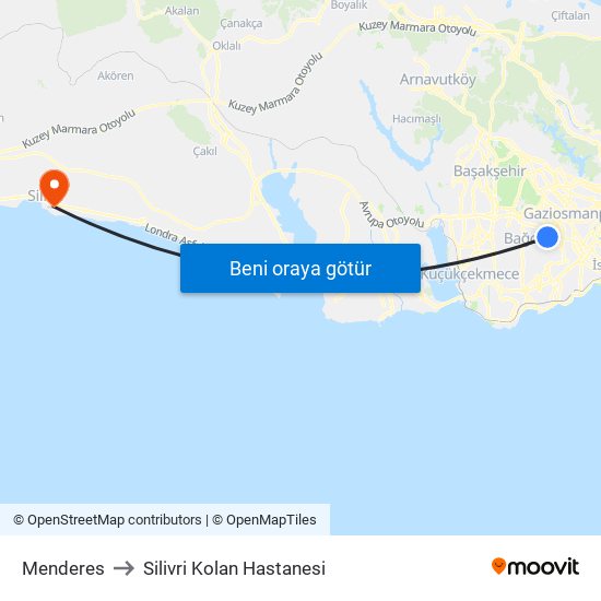 Menderes to Silivri Kolan Hastanesi map