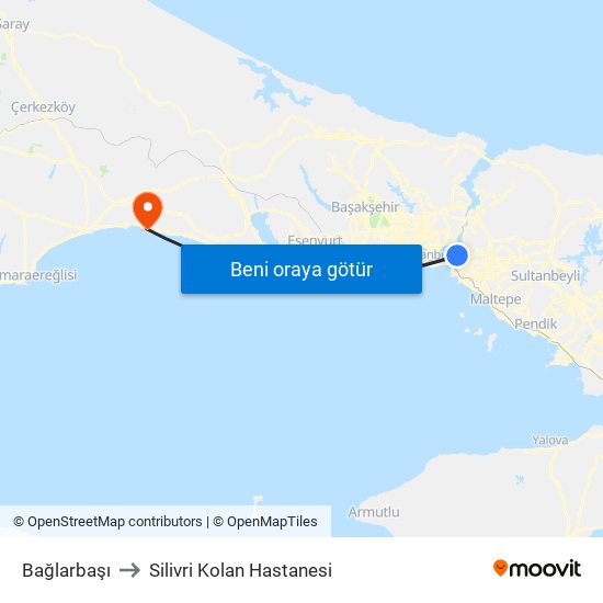 Bağlarbaşı to Silivri Kolan Hastanesi map