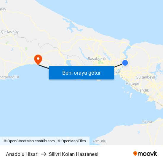 Anadolu Hisarı to Silivri Kolan Hastanesi map