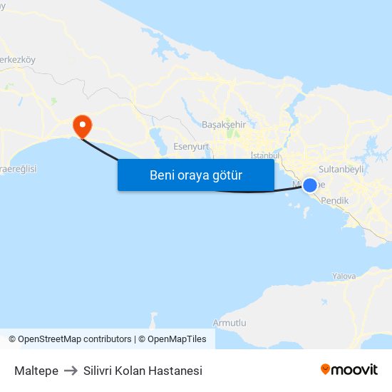 Maltepe to Silivri Kolan Hastanesi map