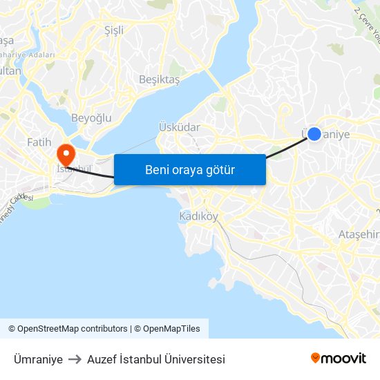 Ümraniye to Auzef İstanbul Üniversitesi map