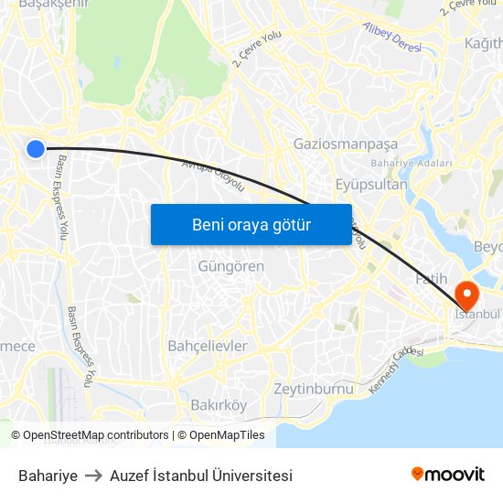 Bahariye to Auzef İstanbul Üniversitesi map