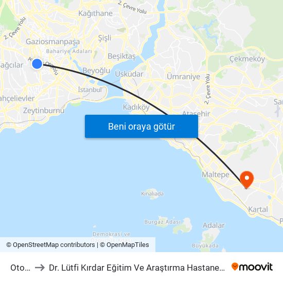 Otogar to Dr. Lütfi Kırdar Eğitim Ve Araştırma Hastanesi Yanık Merkezi. map