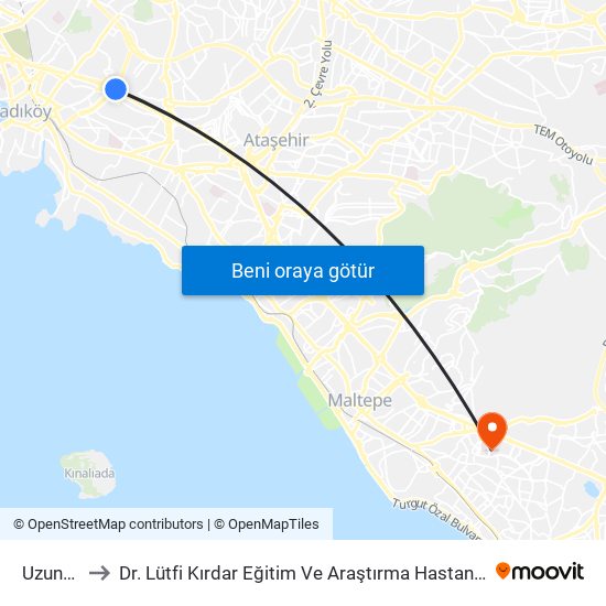 Uzunçayır to Dr. Lütfi Kırdar Eğitim Ve Araştırma Hastanesi Yanık Merkezi. map