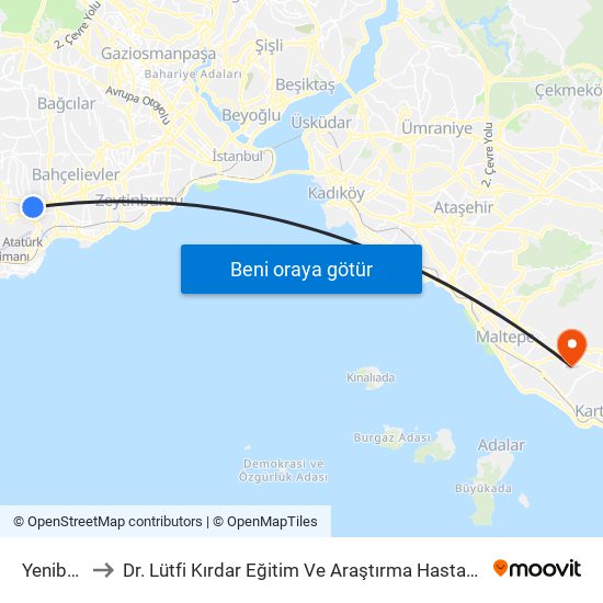 Yenibosna to Dr. Lütfi Kırdar Eğitim Ve Araştırma Hastanesi Yanık Merkezi. map