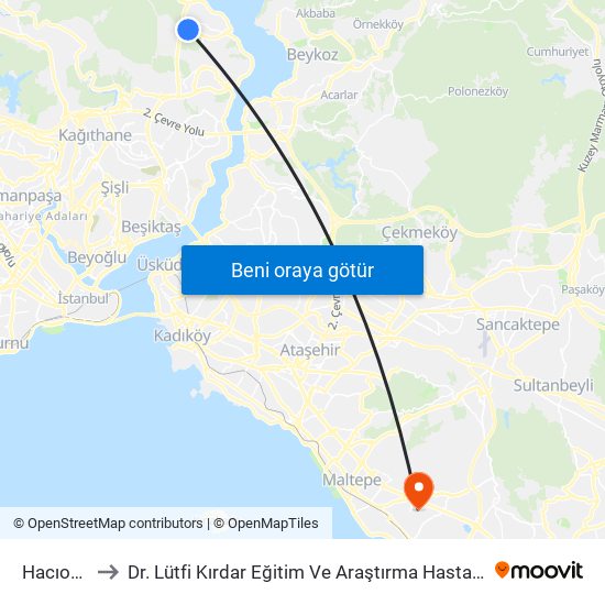 Hacıosman to Dr. Lütfi Kırdar Eğitim Ve Araştırma Hastanesi Yanık Merkezi. map