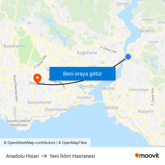 Anadolu Hisarı to Yeni İklim Hastanesi map