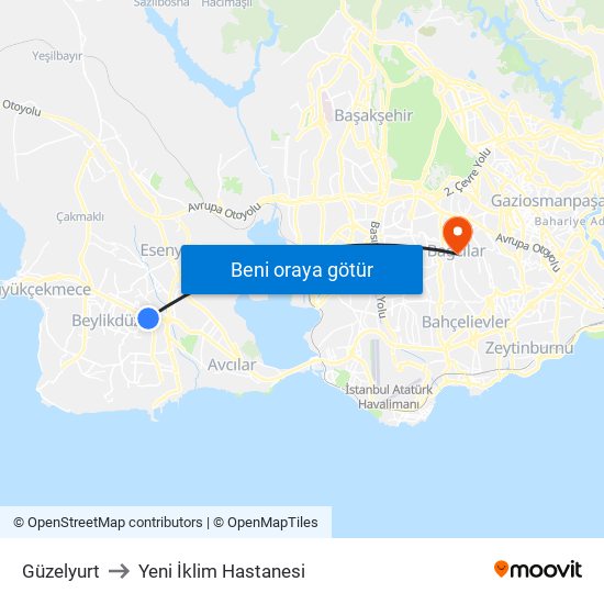 Güzelyurt to Yeni İklim Hastanesi map