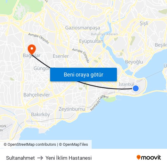 Sultanahmet to Yeni İklim Hastanesi map