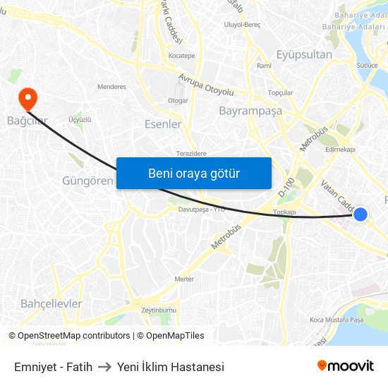 Emniyet - Fatih to Yeni İklim Hastanesi map