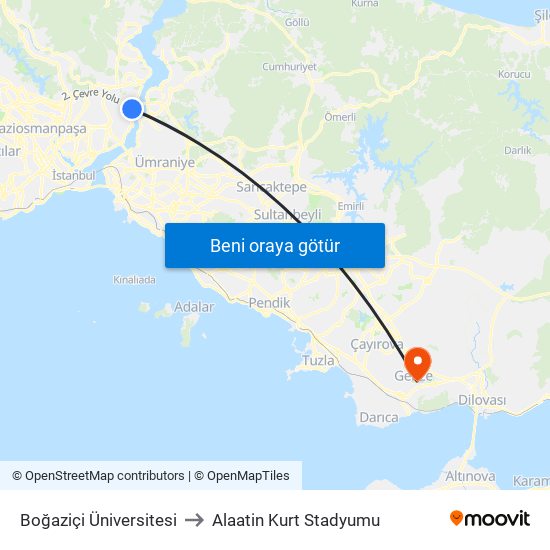 Boğaziçi Üniversitesi to Alaatin Kurt Stadyumu map