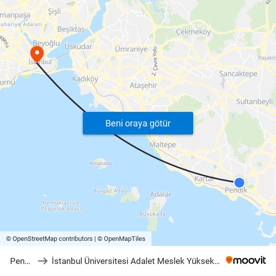 Pendik to İstanbul Üniversitesi Adalet Meslek Yüksekokulu map