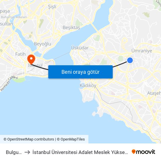 Bulgurlu to İstanbul Üniversitesi Adalet Meslek Yüksekokulu map