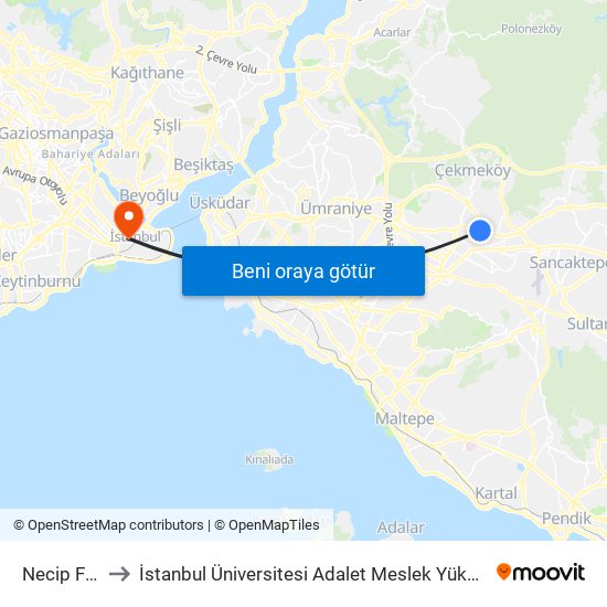 Necip Fazıl to İstanbul Üniversitesi Adalet Meslek Yüksekokulu map