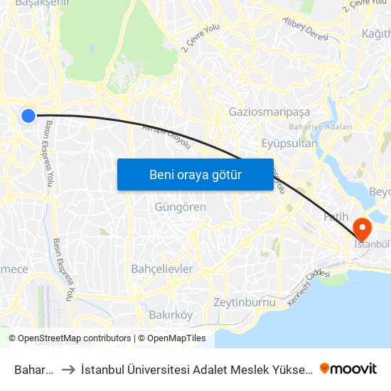 Bahariye to İstanbul Üniversitesi Adalet Meslek Yüksekokulu map