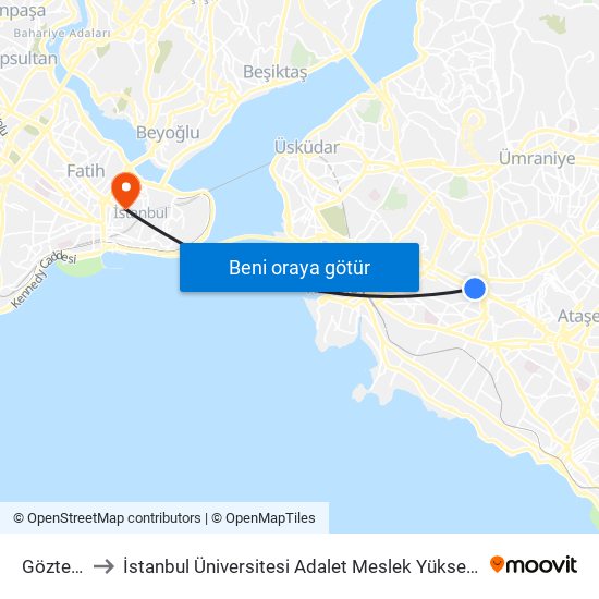 Göztepe to İstanbul Üniversitesi Adalet Meslek Yüksekokulu map