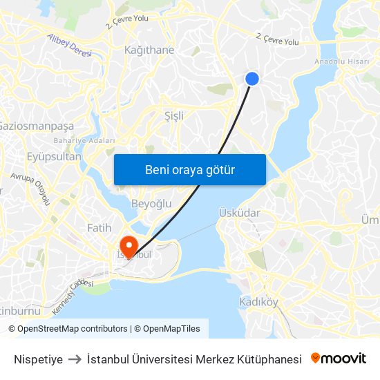 Nispetiye to İstanbul Üniversitesi Merkez Kütüphanesi map