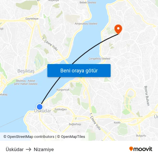 Üsküdar to Nizamiye map