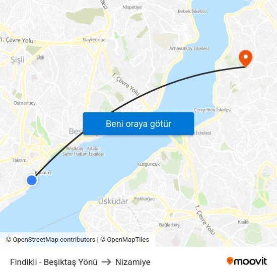 Fındıklı - Beşiktaş Yönü to Nizamiye map