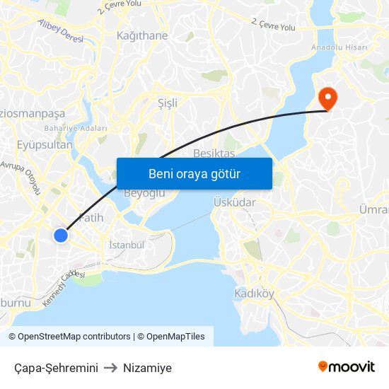 Çapa-Şehremini to Nizamiye map