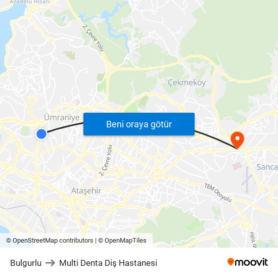 Bulgurlu to Multi Denta Diş Hastanesi map