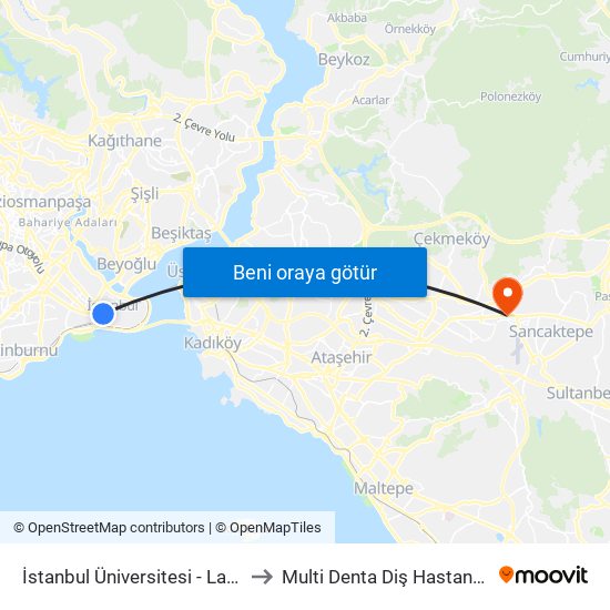 İstanbul Üniversitesi - Laleli to Multi Denta Diş Hastanesi map