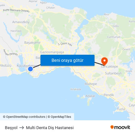 Beşyol to Multi Denta Diş Hastanesi map