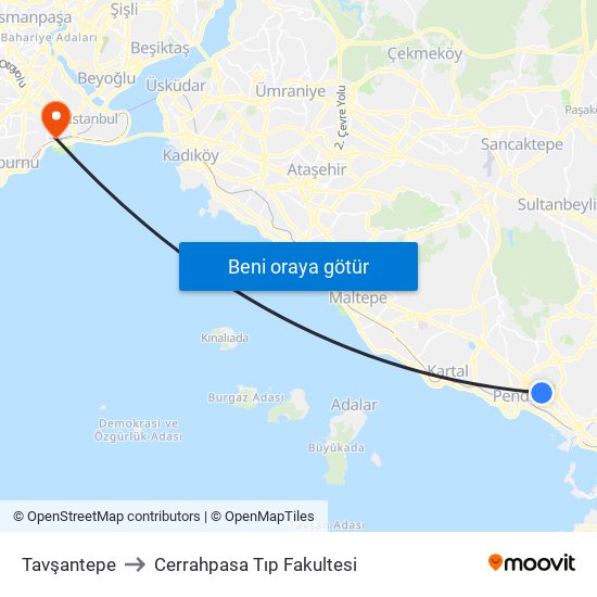 Tavşantepe to Cerrahpasa Tıp Fakultesi map