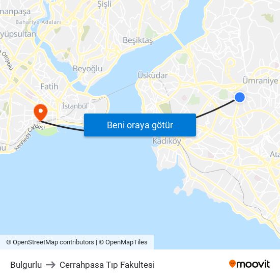 Bulgurlu to Cerrahpasa Tıp Fakultesi map