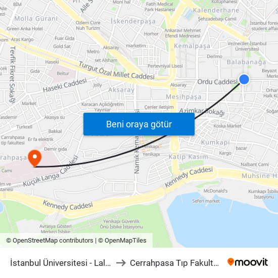 İstanbul Üniversitesi - Laleli to Cerrahpasa Tıp Fakultesi map